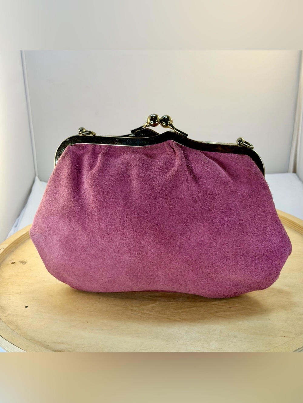 Pink Suede Kiss-Lock Clutch Bag